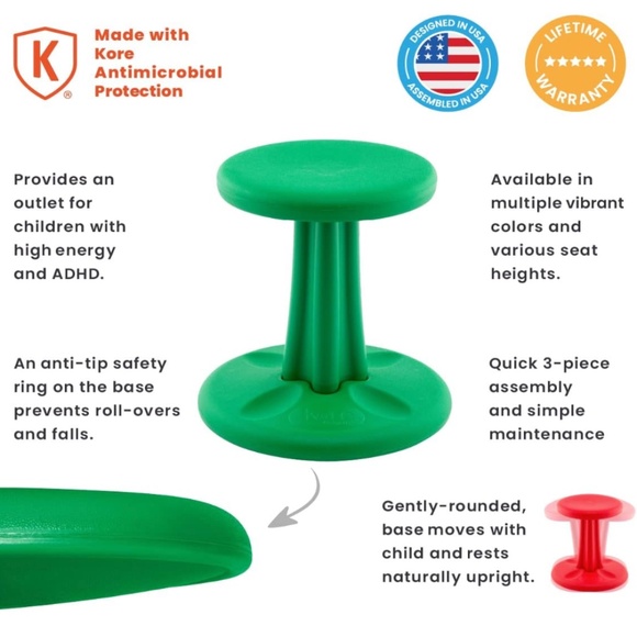 Wobble Stool by Kore Design LLC Green 12” Preschool ADD/ADHD Classroom Chair - Picture 2 of 6